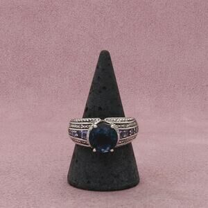 sterling silver round-cut blue spinel & cz ring size 9.75